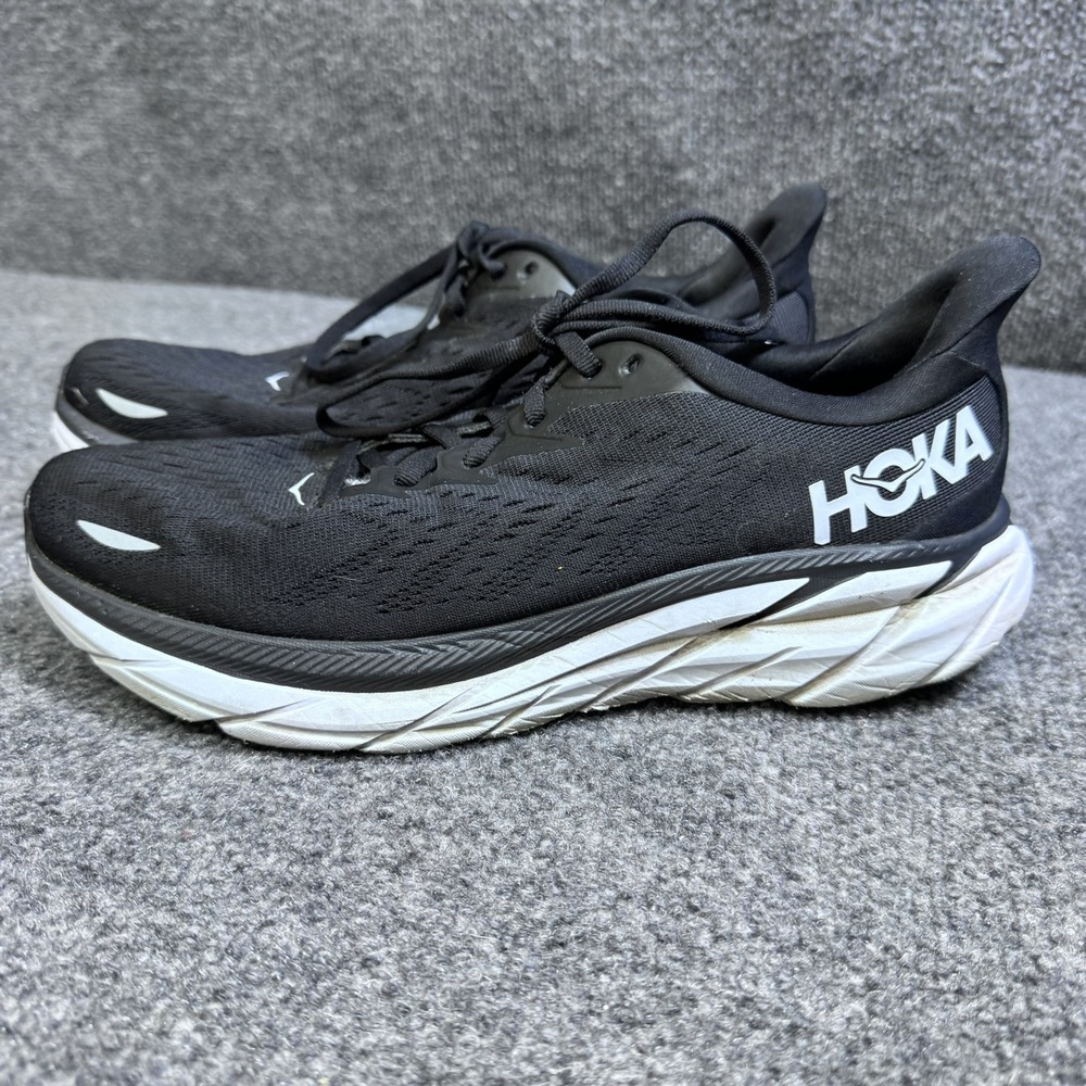 Hoka One One Running Shoes Womens 9 Clifton 8 Black White EUC 1119394 BWHT